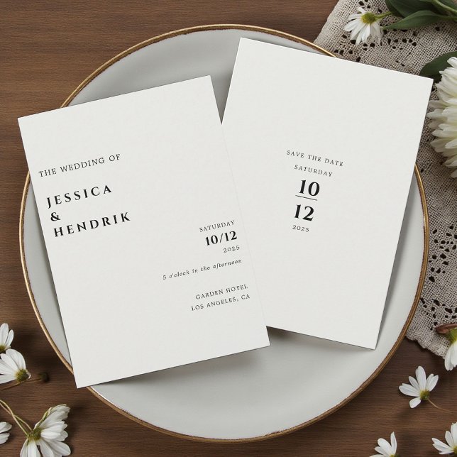 Convite Casamento Marfim Minimalista Moderno (Criador carregado)