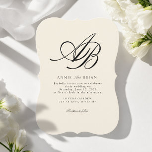 Convite Casamento Marfim Monograma Elegante