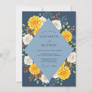 Convite Casamento Margarida Amarela Navy