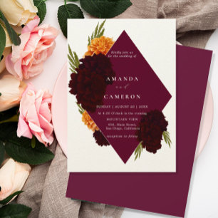 Convite Casamento "MARIGOLD" da Elegante Burgundy Red Wate