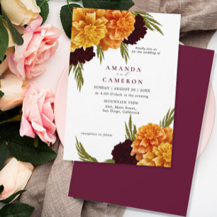 Convite Casamento "MARIGOLD" da Elegante Burgundy Red Wate