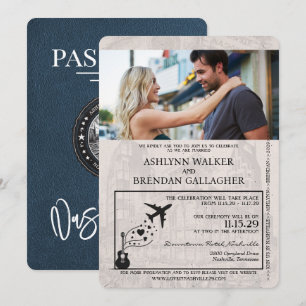 Convite Casamento marinho Blue Nashville Passaporte