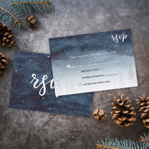Convite Casamento Marinho Blue Snowy Winter Scene  VP
