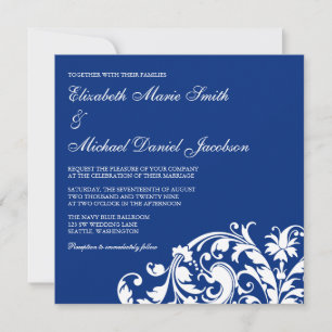 Convite Casamento Marinho de espiral azul e branco