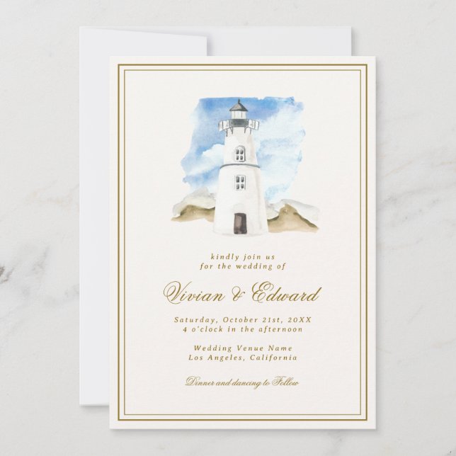 Convite Casamento Marítimo Costeiro do Farol de Cores Aquá (Frente)