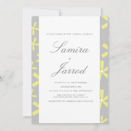 Convite Casamento Mármore Abstrato Simples Amarelo e Cinza