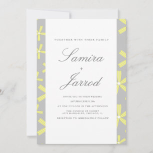 Convite Casamento Mármore Abstrato Simples Amarelo e Cinza