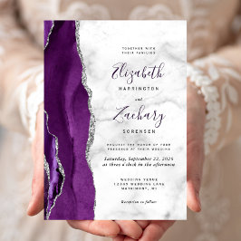 Convite Casamento Mármore Ágata Prata Roxo Moderno