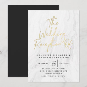 Convite Casamento Mármore Branco Moderno Dourado Script