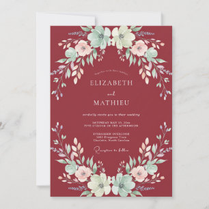 Convite Casamento Marrom Água Ranunculus Eucalipto Silenci