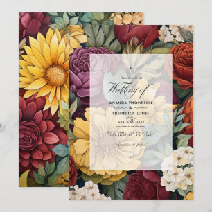 Convite Casamento Marrom, Amarelo Mostarda e Verde Oliva