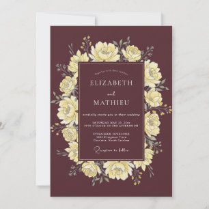 Convite Casamento Marrom Amarelo Ranunculus Eucalipto