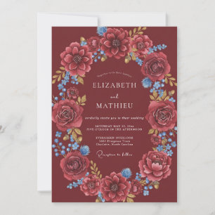 Convite Casamento Marrom Azul Dahlia