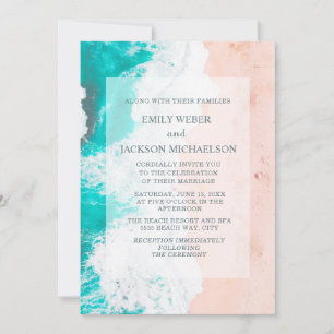 Convite Casamento Marrom Branco de Teal Oceano Tropical de