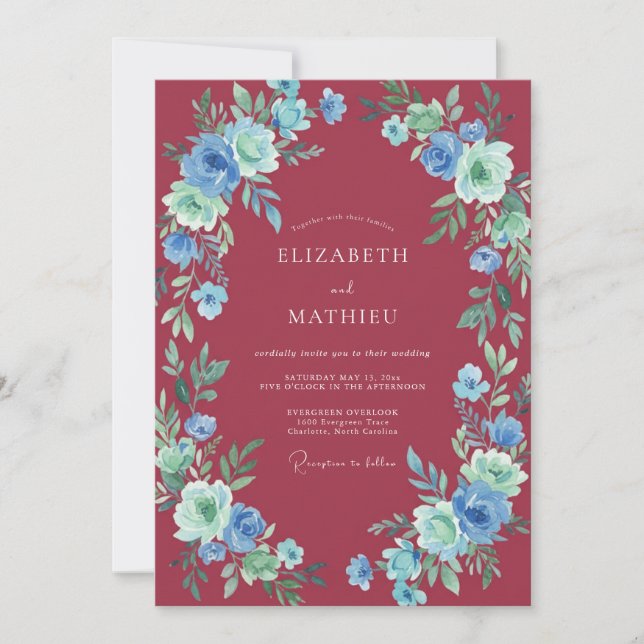 Convite Casamento Marrom Cereúlea Ranunculus Eucalipto (Frente)