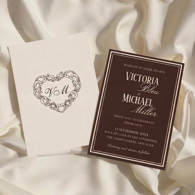 Convite Casamento Marrom Chocolate Clássico Chic (Criador carregado)