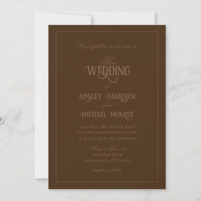 Convite Casamento Marrom Chocolate Luxuoso Moderno e Elega (Frente)