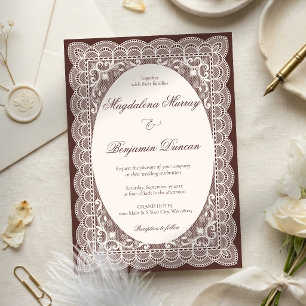 Convite Casamento Marrom Elegante Renda Ivory Vitoriano An