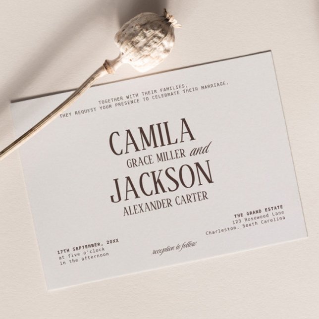 Convite Casamento Marrom Espresso e Marfim Moderno (Criador carregado)