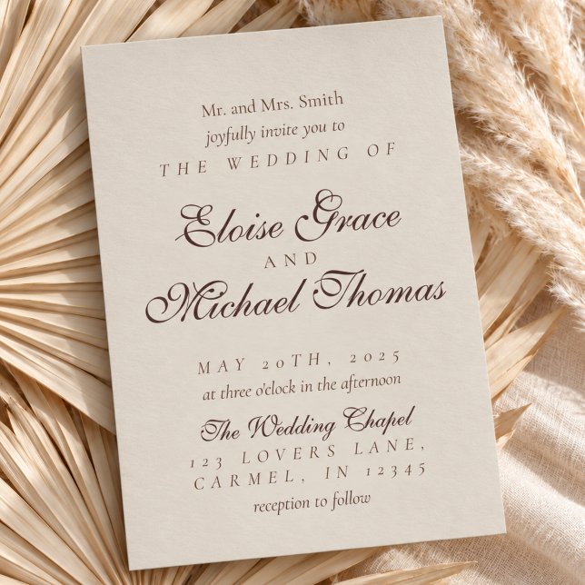 Convite Casamento Marrom Espuma Simples Moderno (Simple Modern Mousse Brown Wedding Invitation
)