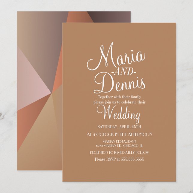 Convite Casamento Marrom Geométrico Moderno de Outono (Frente/Verso)