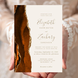 Convite Casamento Marrom Laranja Ágata Dourado Marfim