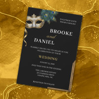 Casamento Máscara Chic Dourado e Preto com Pavão
