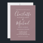 Convite Casamento Mauve de Script de Assinatura Elegante<br><div class="desc">Convite de casamento de script de assinatura elegante com nomes de estilo de assinatura,  este convite de casamento de na moda e branco pode ser personalizado com suas informações em caracteres brancos. Projetado por Thisnotme©</div>