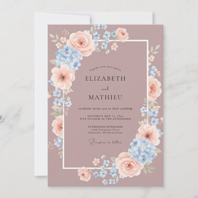 Convite Casamento Mauve Pacífico de Primavera (Frente)