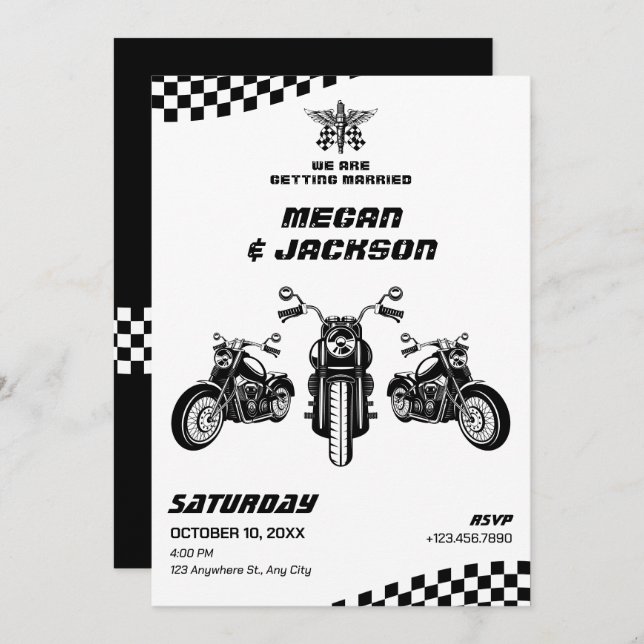 Convite Casamento mecânico clássico de motocicletas (Frente/Verso)