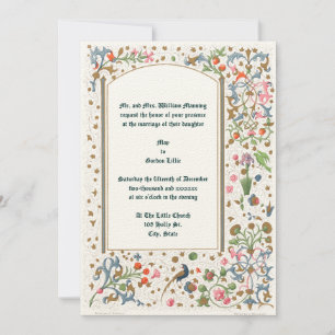 Convite Casamento Medieval de Aves Iluminadas e Flores