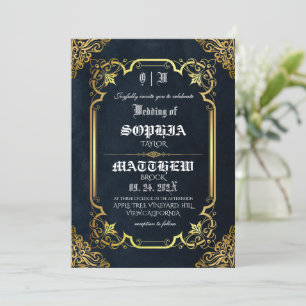 Convite Casamento Medieval Dourado Real Preto