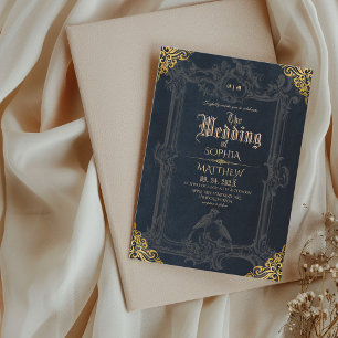 Convite Casamento Medieval Fantasia Preto Real Dourado