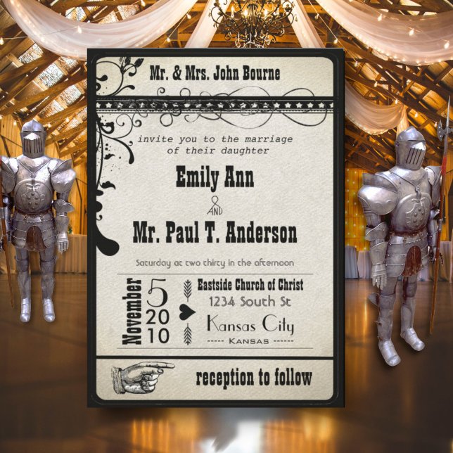 Convite Casamento Medieval Renascença Funky Preto (Criador carregado)