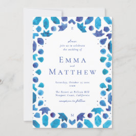 Convite Casamento Mediterrâneo Azulejo Azul