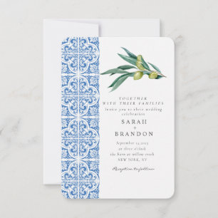 Convite Casamento Mediterrâneo azulejo Azul-Azul-Aquarela