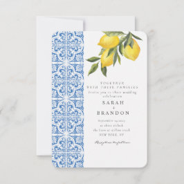 Convite Casamento Mediterrâneo azulejo Azul Lemon