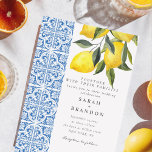 Convite Casamento Mediterrâneo azulejo Azul Lemon<br><div class="desc">Watercolor Lemon Citrus Italiana Blue Azulejo Mediterrânica</div>