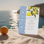 Convite Casamento Mediterrâneo azulejo Azul Lemon<br><div class="desc">Watercolor Lemon Citrus Italiana Blue Azulejo Mediterrânica</div>