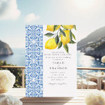 Convite Casamento Mediterrâneo azulejo Azul Lemon<br><div class="desc">Watercolor Lemon Citrus Italiana Blue Azulejo Mediterrânica</div>