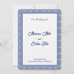 Convite Casamento Mediterrâneo Costeiro Azul e Branco