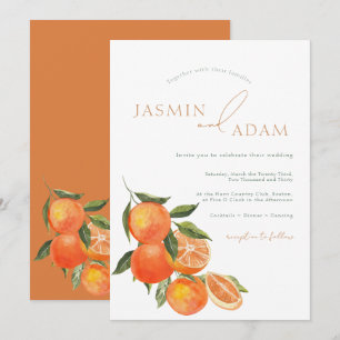 Convite Casamento Mediterrâneo Laranja em Aquarela