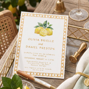 Convite Casamento Mediterrâneo Limão Cítrico Aquarela