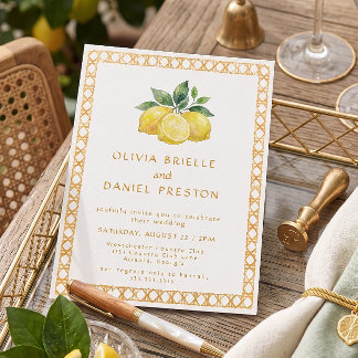 Convite Casamento Mediterrâneo Limão Cítrico Aquarela