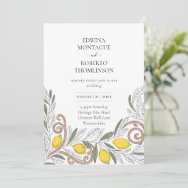 Convite Casamento Mediterrâneo Linha de Arte Limão Patrimô