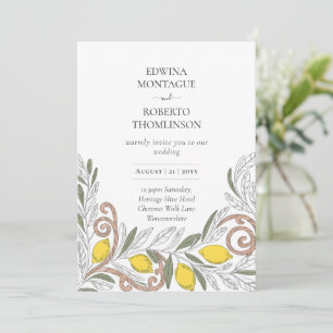 Convite Casamento Mediterrâneo Linha de Arte Limão Patrimô