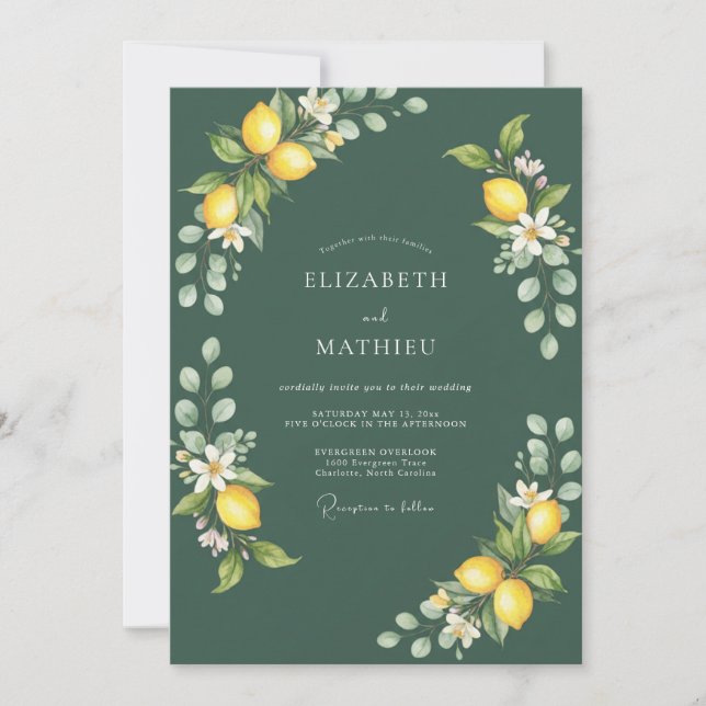 Convite Casamento Mediterrâneo Verde Escuro Fresco (Frente)