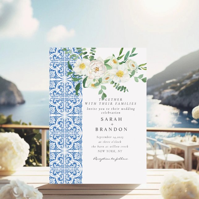 Convite Casamento mediterrânico das Flores Brancas de Água (Criador carregado)