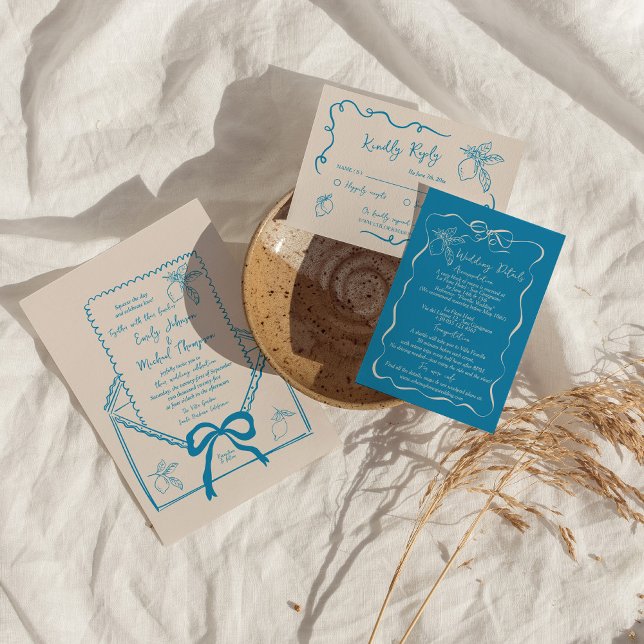 Convite Casamento mediterrânico de Limão Desenhado à Mão (Criador carregado)