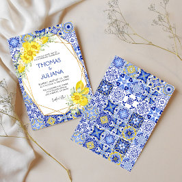 Convite Casamento mediterrânico italiano de limão azul mod